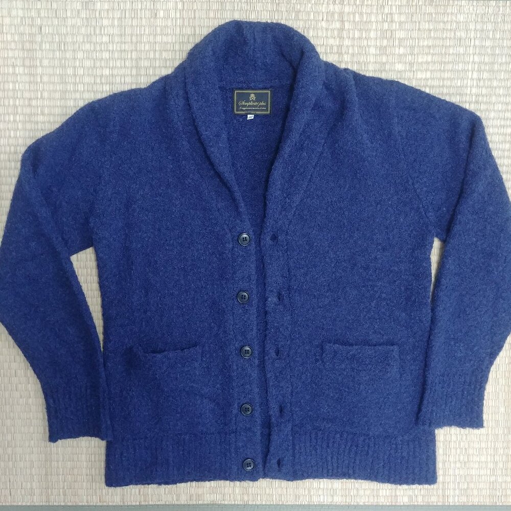 Unisex fuzzy alpaca dark navy blue cardigan sweater 38 approx S/M